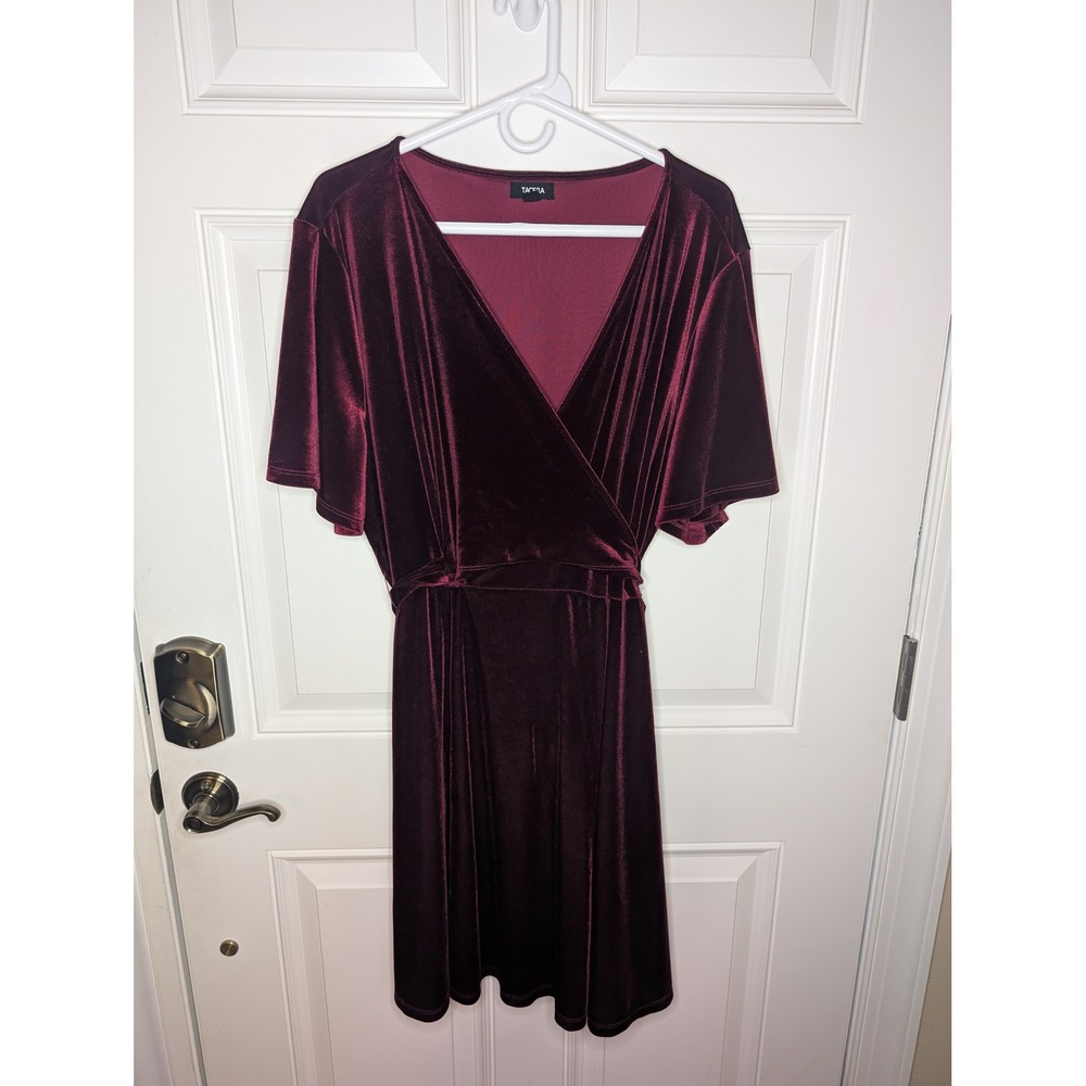 Tacera Burgundy Velvet Wrap Dress Short Sleeve V-Neck 2X Fall Fairy Whimsigoth
